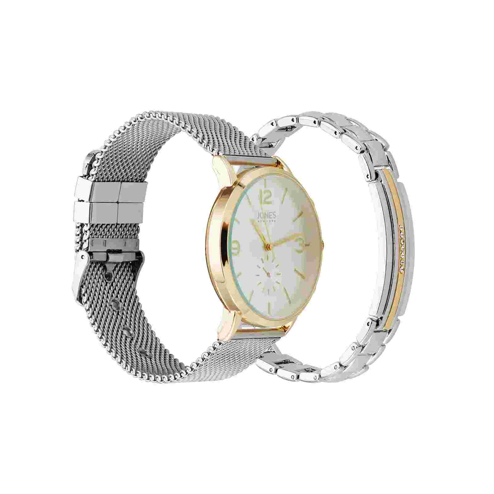 Jones New York Men's Analog Silver Tone Watch and Bracelet Set 42mm