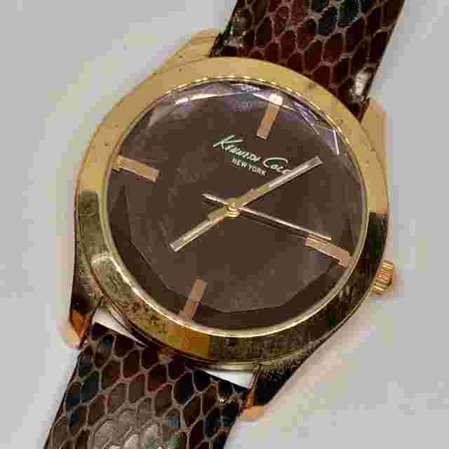 Kenneth Cole women’s wrist watch 35mm gold tone case brown dial leather running