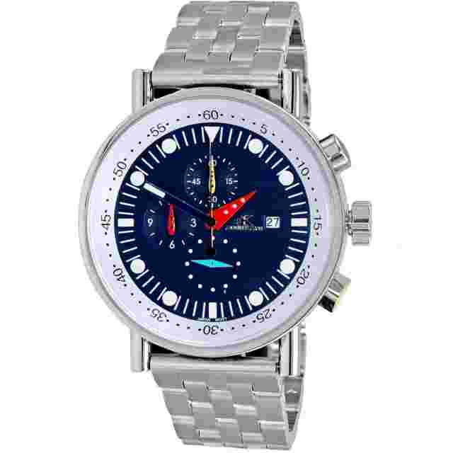 Adee Kaye Mens Blue Dial Quartz Watch AK2268-20BU Stainless Steel Bracelet 50m