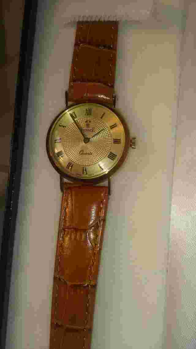 Watch Vicence 14K Gold Quartz 7" Ladies Watch Milor Italy NWOT Tan leather band