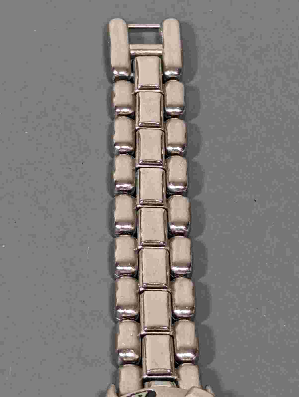 Vivani Blue Green Dial Silver Tone rotating Bezel Link Bracelet Band Watch