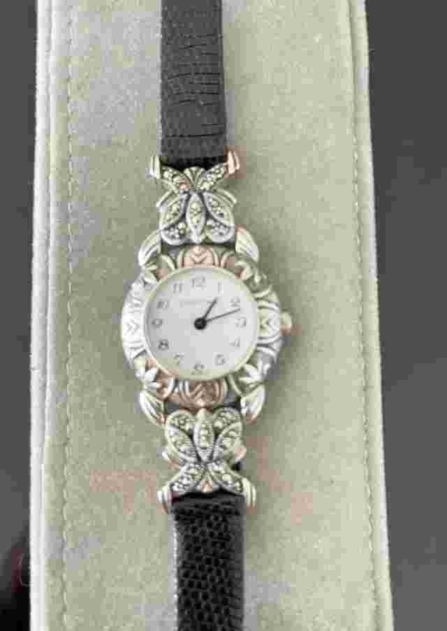 JUDITH JACK 925 Sterling Silver Marcasite's Quartz Women Watch New Battery DsVa
