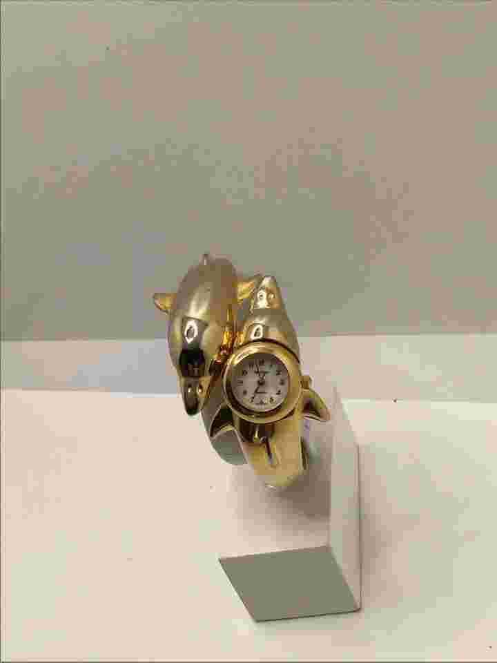 Piere Nicole Gold WATCH CUFF WITH TWO DOLPHINS AND New Battery!