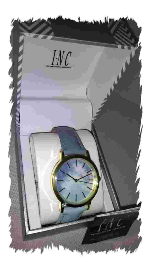INC Women's WATCH in Gold Tone Stainless Steel and Two-Tone BLUE. LEATHER Straps