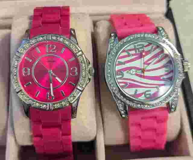 WORKING Lane Bryant Women's Watch Pink Band Rhinestone Bezel 38mm- 2 for 1