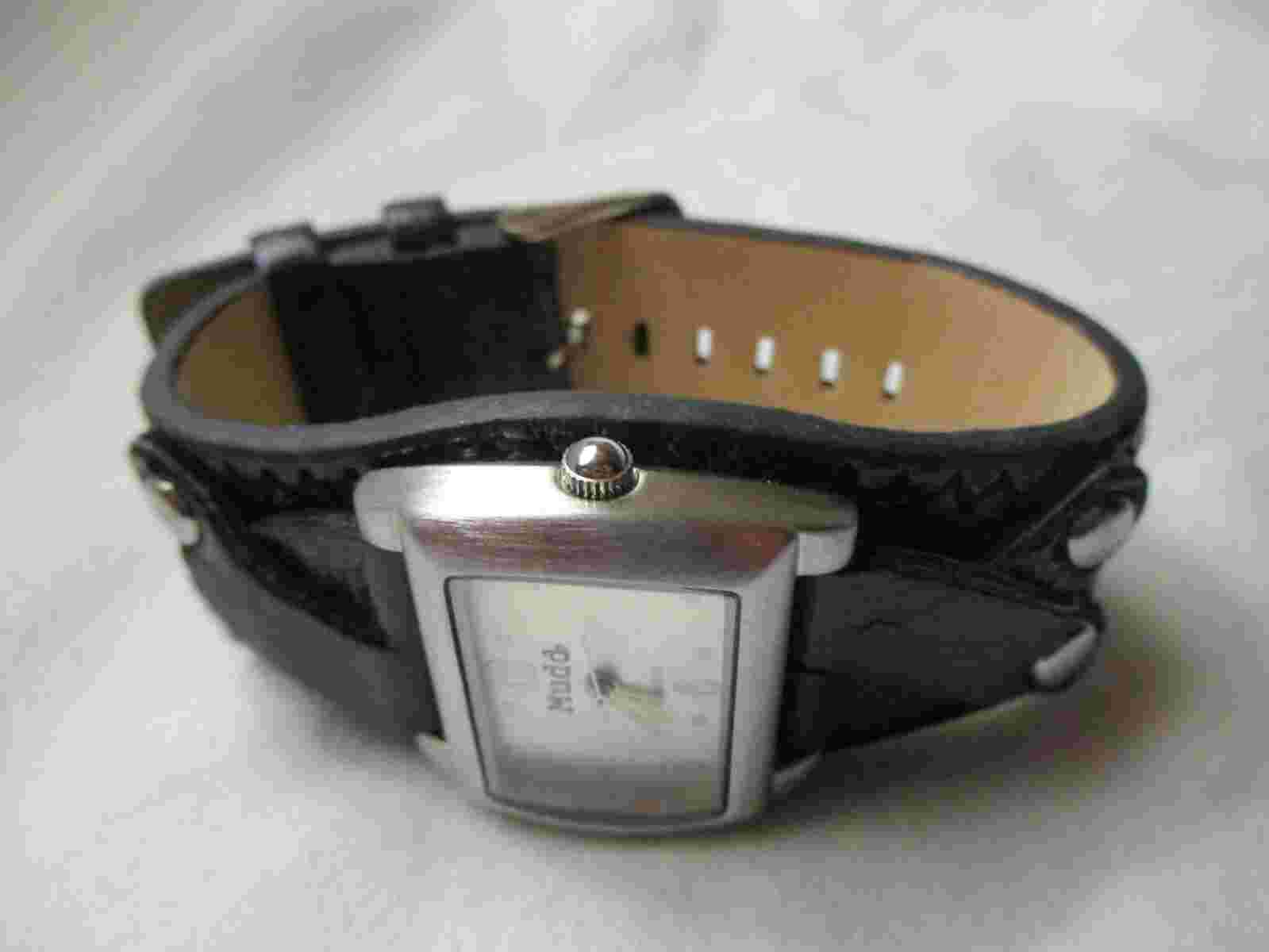 Mudd Wristwatch Black Buckle Band Silver Tone Rectangular Face