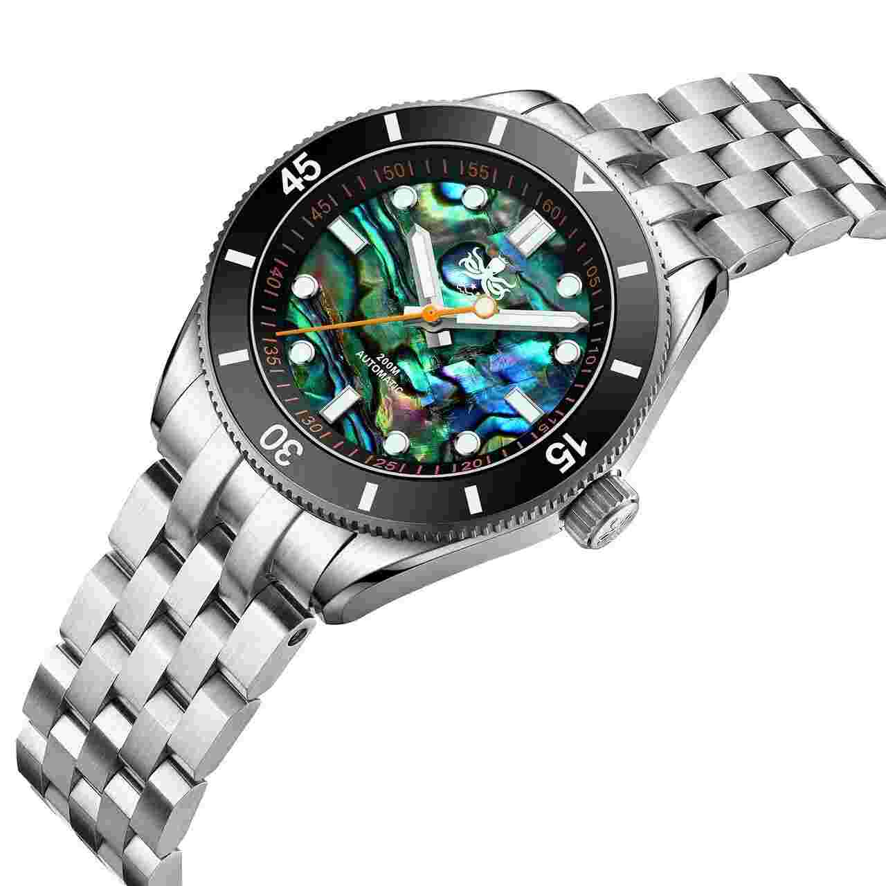 Phoibos Wave Master 200M Automatic Diver Watch 39.5mm - Abalone (No Date)