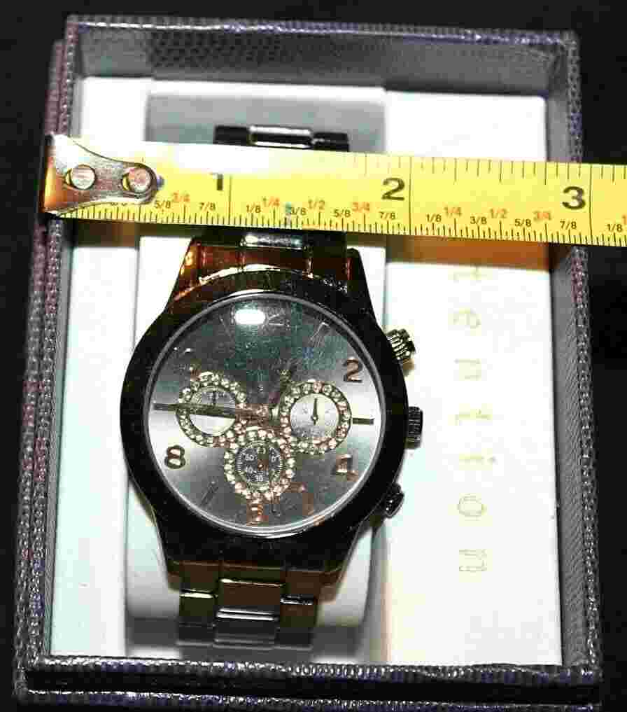 Attention Ladies' Round Black/Pewter Tone Analog Wristwatch w/ Metal Strap Watch
