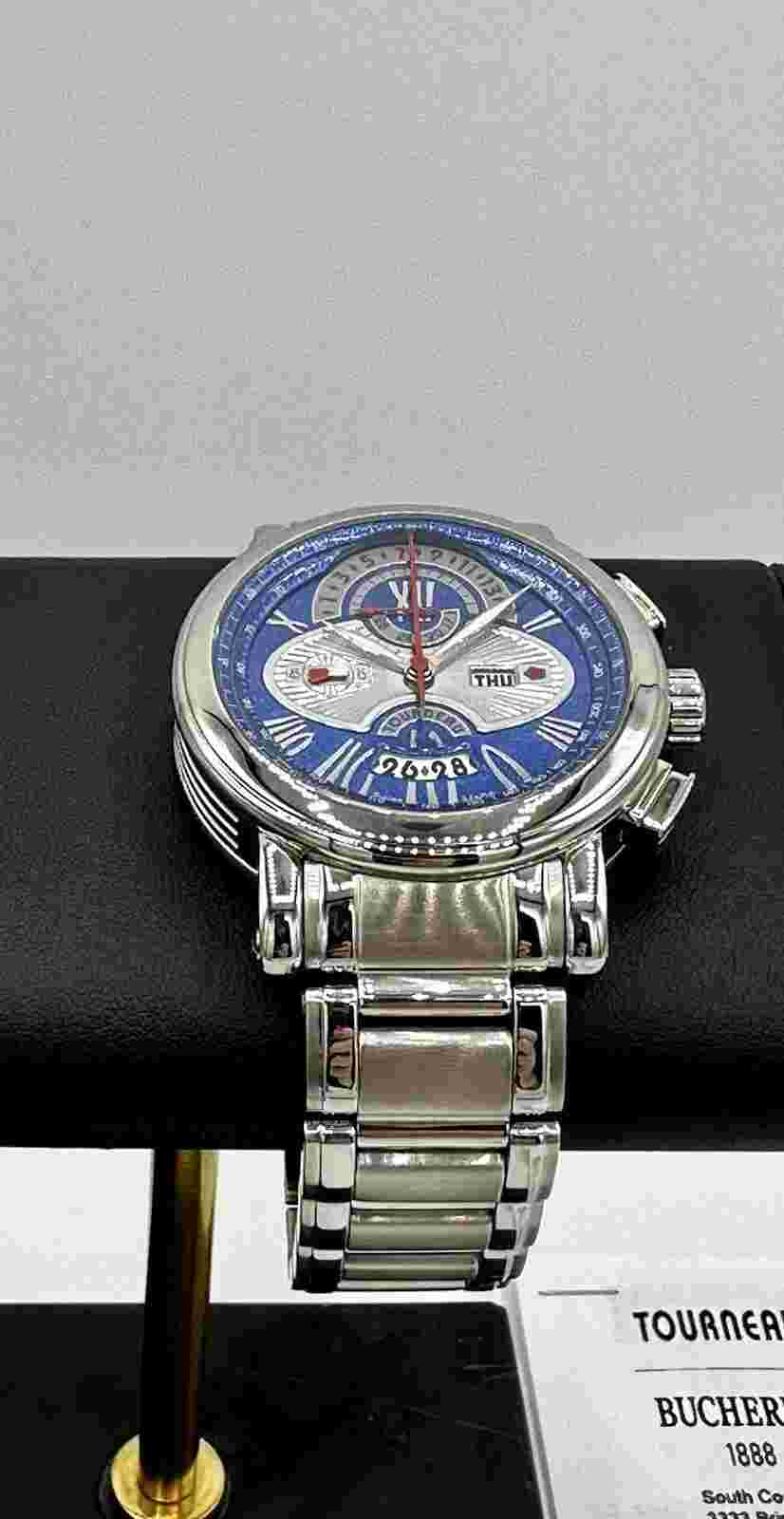 TOURNEAU GOTHAM AVANTGARDE CHRONOGRAPH Blue Dial Swiss Made 45mm Serviced 2023
