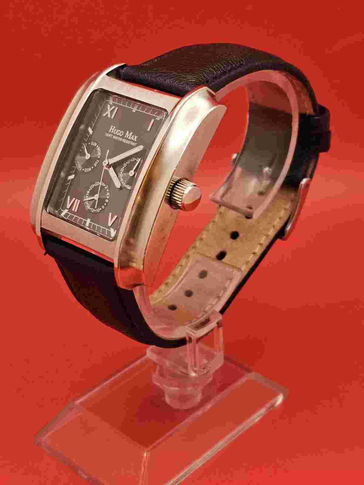 HUGO MAX Mens Multifunction Quartz Watch With Charcoal Sunburst Dial Black Band