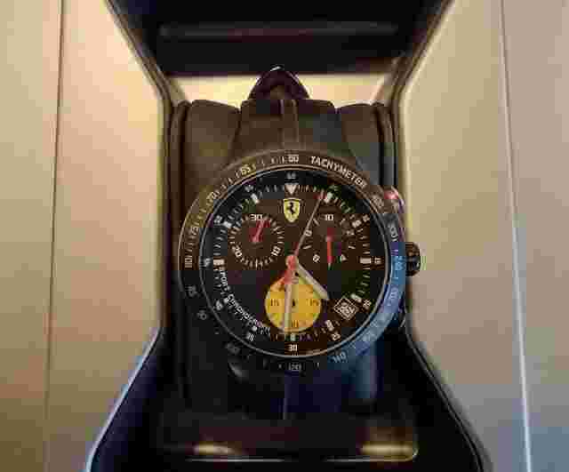 Ferrari Titanium Watch Tachymeter Sport Swiss Chronograph Engine Box Black Band