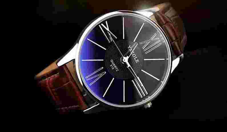 Quartz Mens Traditional Watch Black With Brown Strap