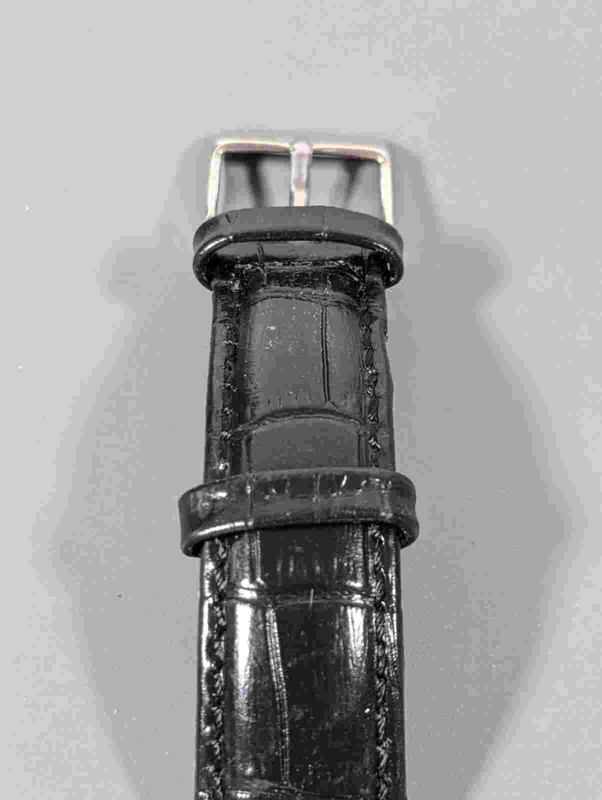 Epoch MOP Dial Crystal Accent Date Indicator Silver Tone Case Black Band Watch