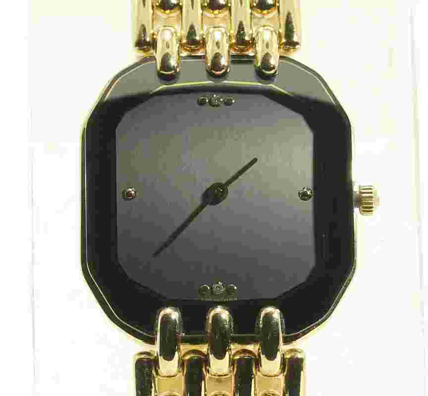 Vintage Rado diamond black watch 18K YG 25.5 x 28 MM 91 GMS + box
