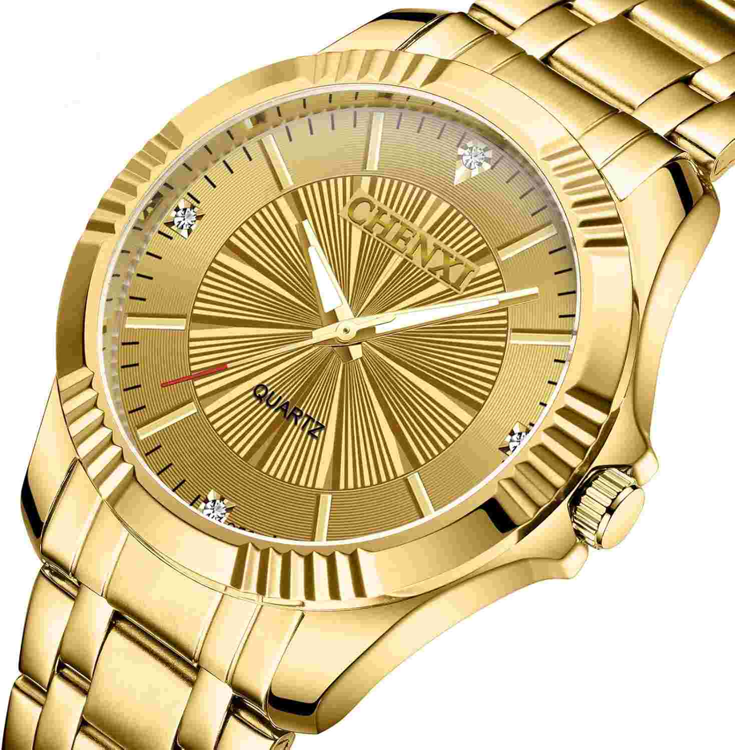 Fq-005 Classic Style Gold Stainless Steel Mens Wrist Watches with Crystals for M