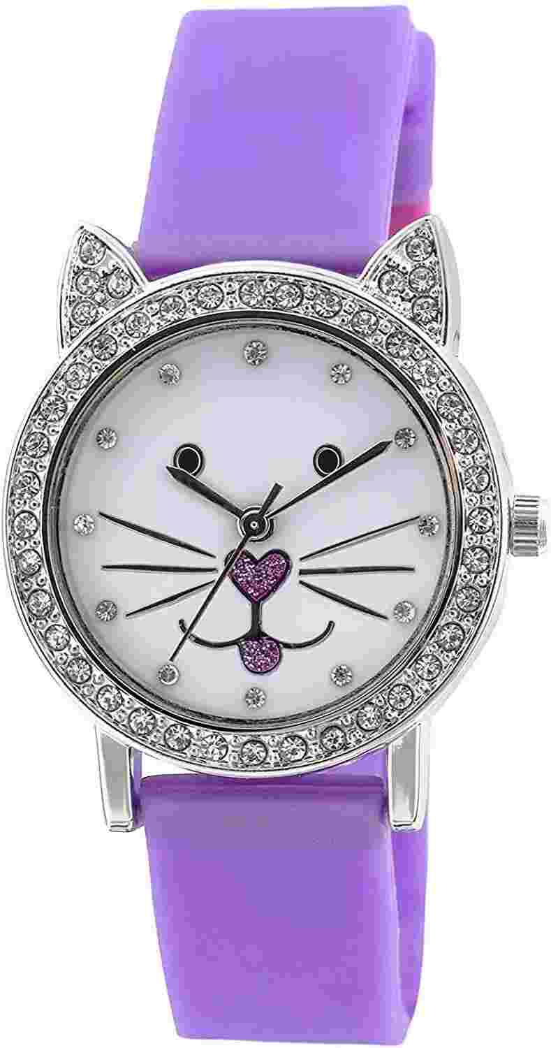 Tikkers Children white Dial Analogue Display Purple silicone Strap Watch TK0107