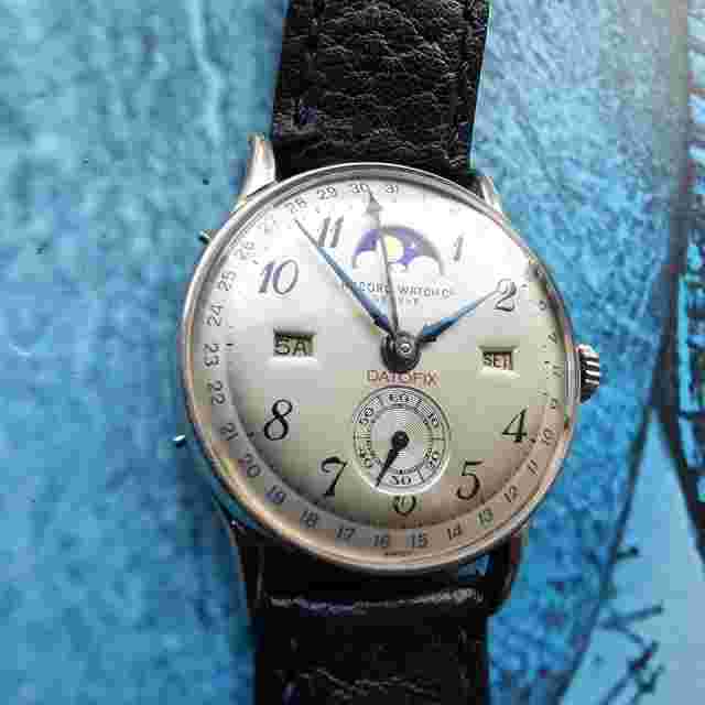 Vintage Record Datofix Moonphase Hand-Winding Men's Wristwatch
