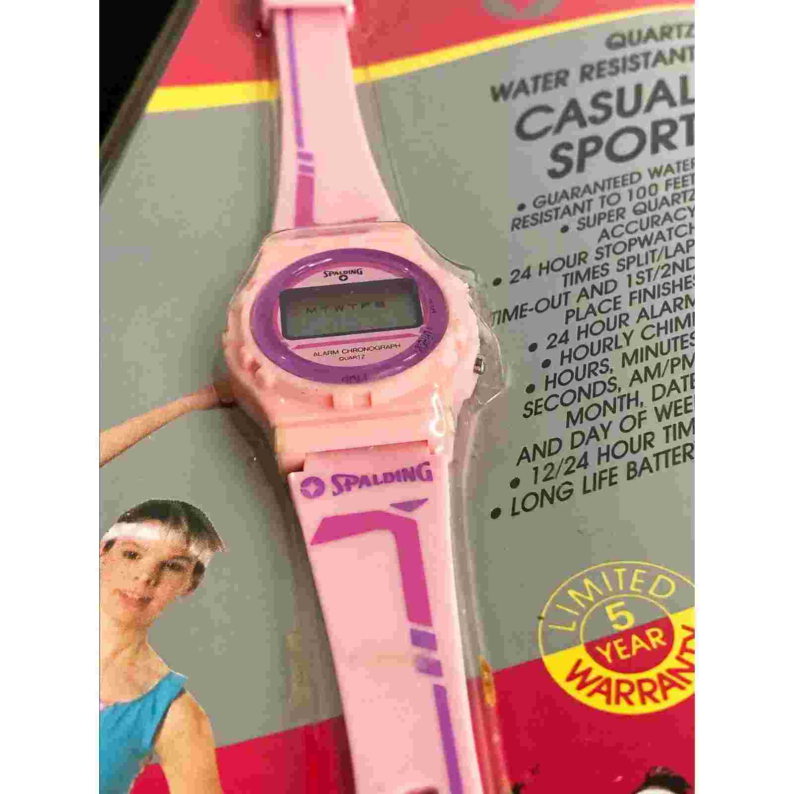 Vintage 1990 NIP Pink Spalding Quartz Casual Water Resistant Sport Watch