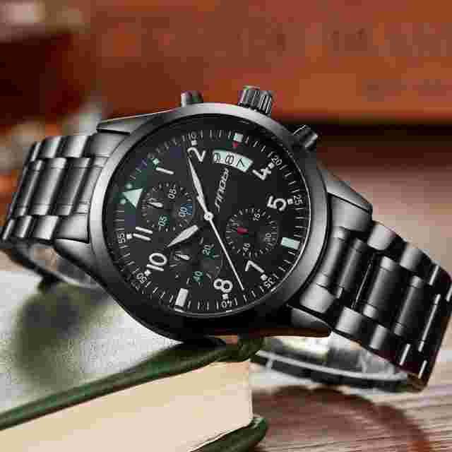 SINOBI Pilot Mens Chronograph Watchh Waterproof Date Stainless Steel Dive