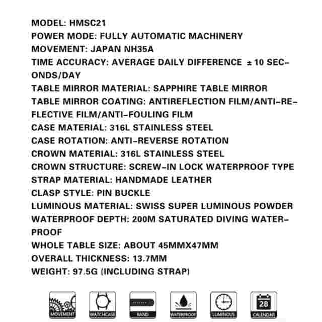 HEIMDALLR Automatic Watch For Men Stainless Steel Watch 200M Waterproof Watch