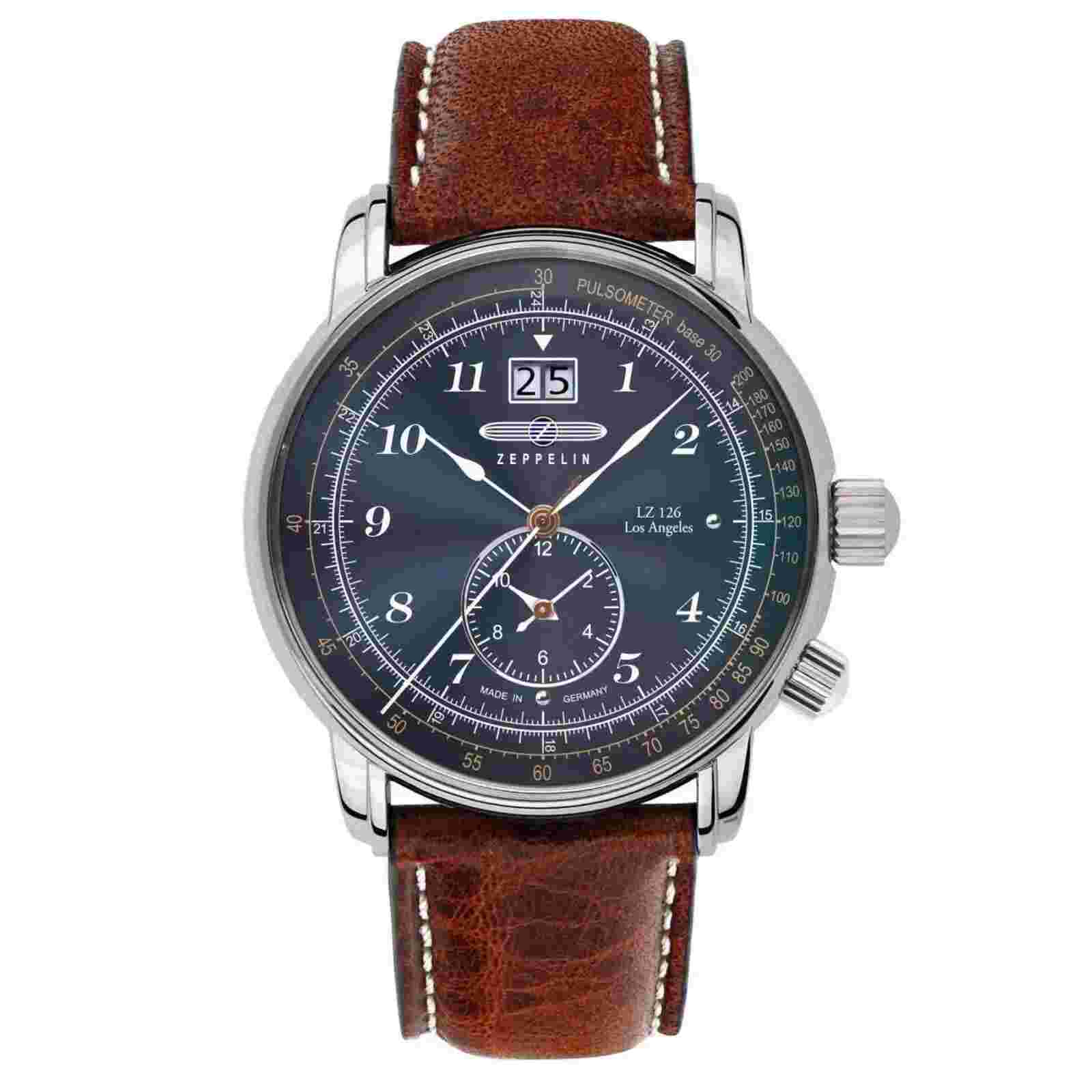 Zeppelin Lz126 Los Angeles Quartz Watch Blue 42 Mm GMT Pulsemeter 8644-3