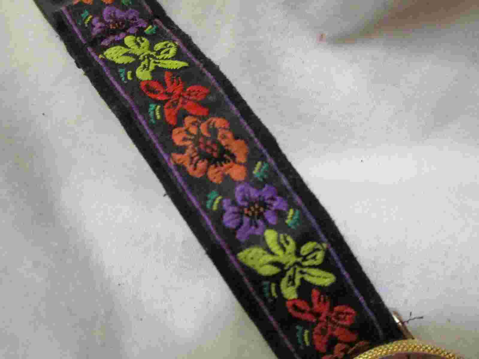 Jordache Digital Hibiscus Watch, Black & Goldtone, Adjustable Fabric Band