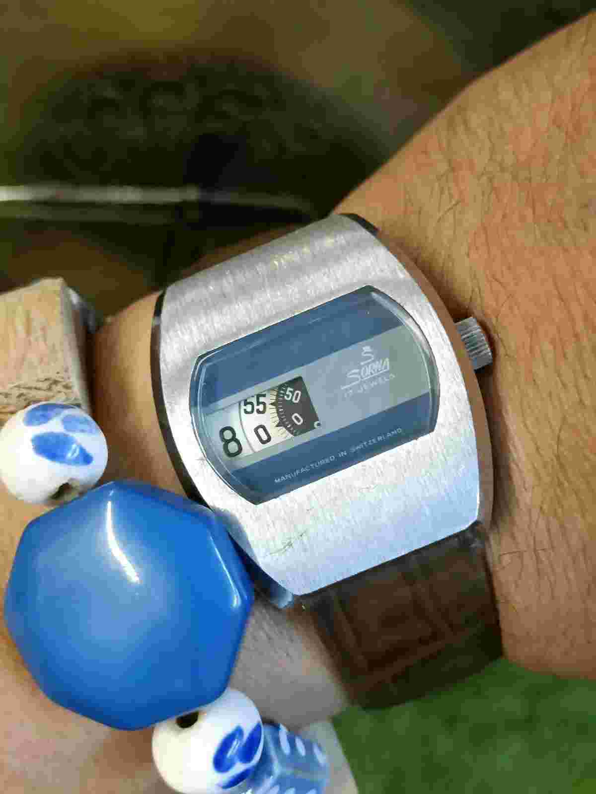 SORNA 2581 SWISS MEN'S WINDING MINT DIGITAL JUMP HOUR VINTAGE WATCH