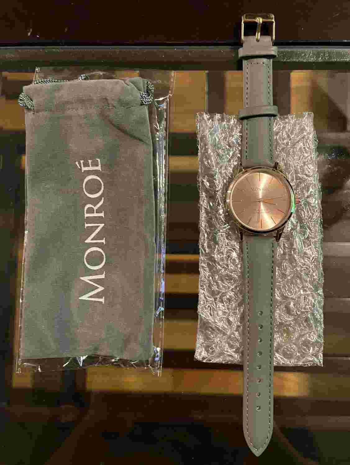 Monroe Watches Women’s Solerose Charcoal Leather Polished Quartz Watch