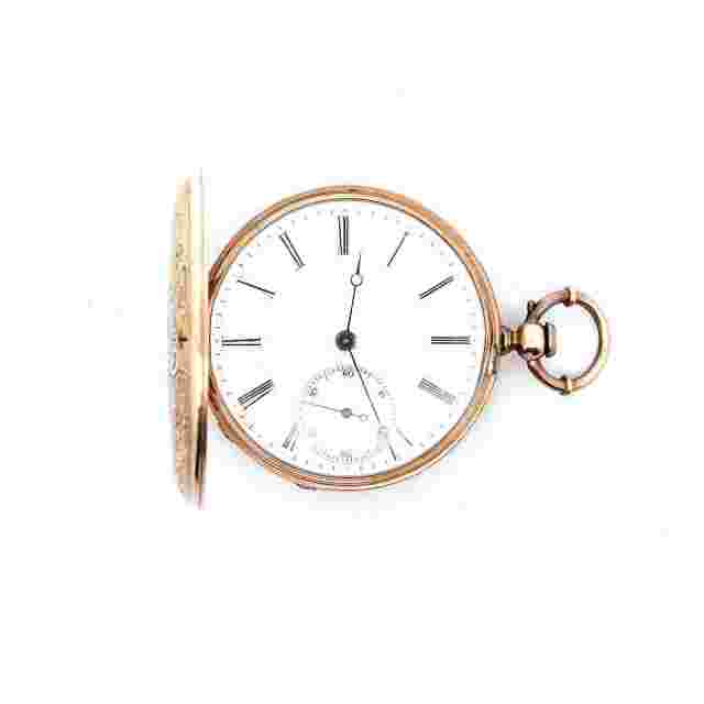Antique 14K Yellow Gold Enamel Lady & Puppy Dog Pocket Watch
