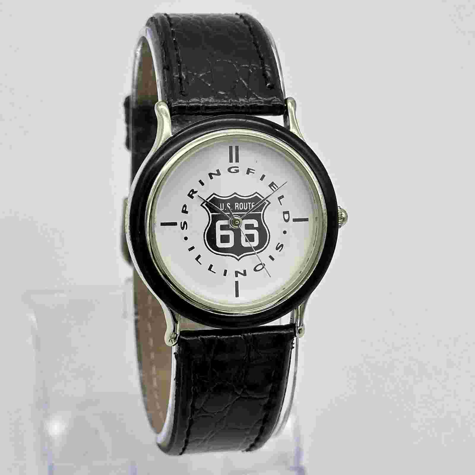 Unisex ROUTE 66 Springfield, Illinois Silver & Black Tone 33mm Watch, Leather
