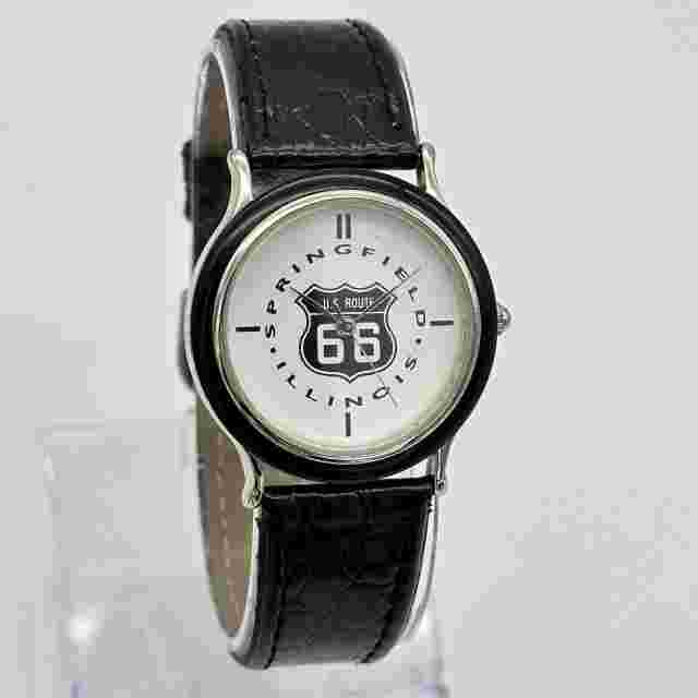 Unisex ROUTE 66 Springfield, Illinois Silver & Black Tone 33mm Watch, Leather
