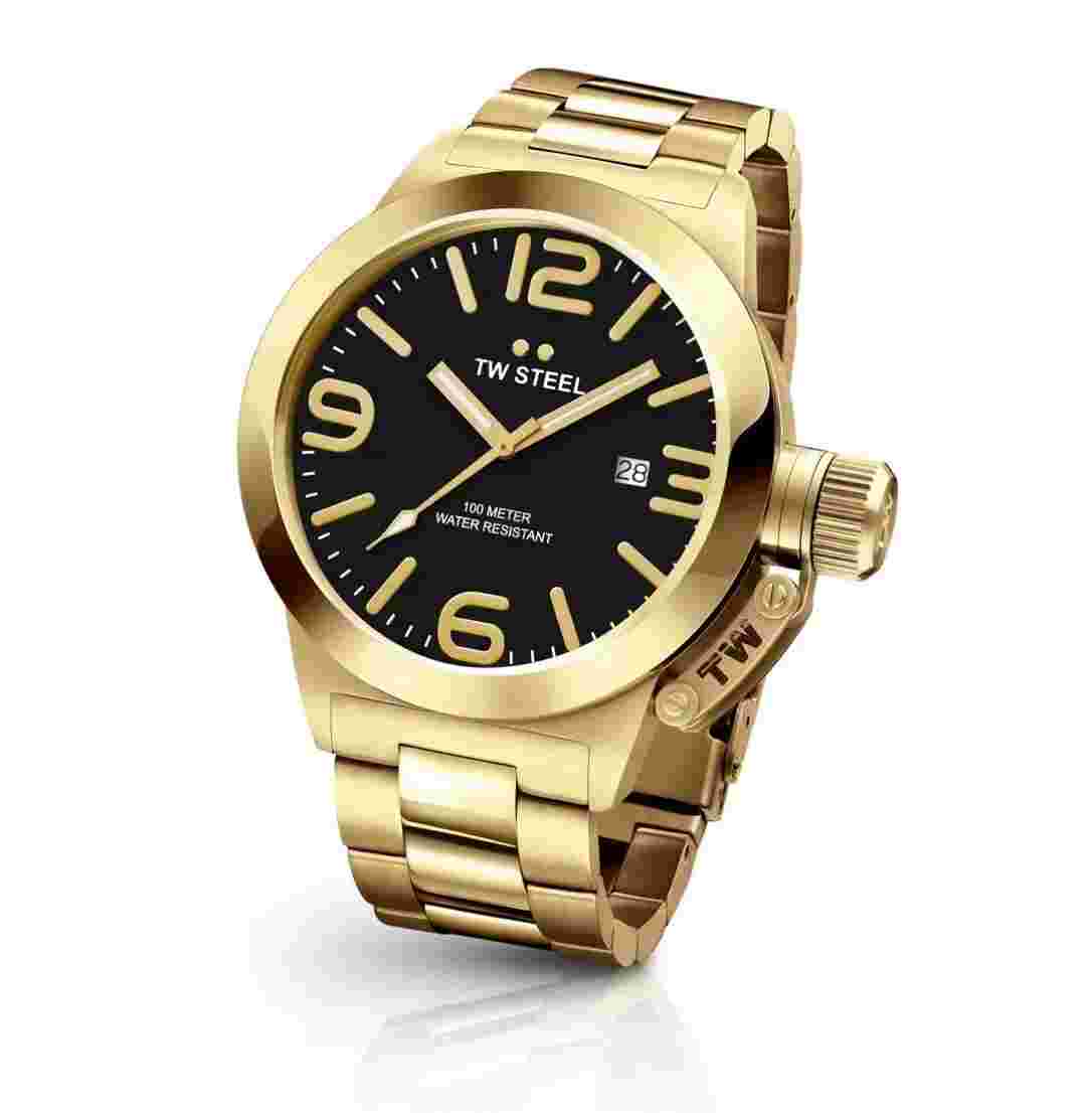 Original TW STEEL Men’s Heavy Canteen 50mm Bling Watch CB92 - PVD Gold