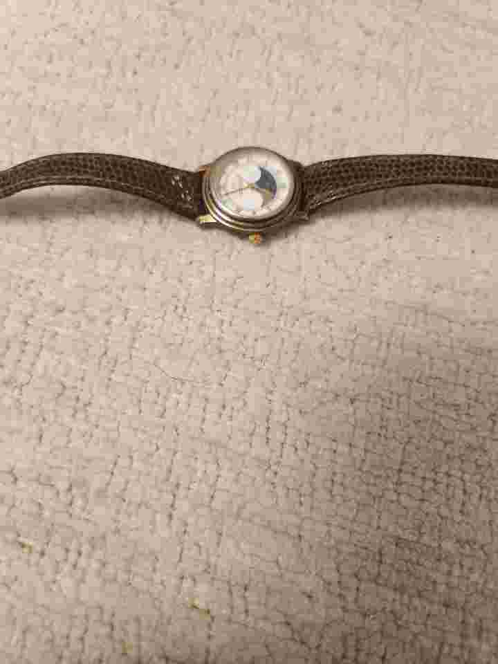 Axcess Watch Gold Tone Day Night Date Indicator BrownCALF Buckle Band French Mov