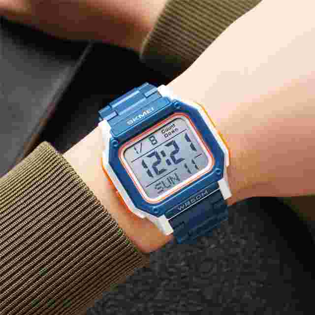 SKMEI Men Square Watch Boys Electronic Wristwatch LED Digital Weekdate Watches