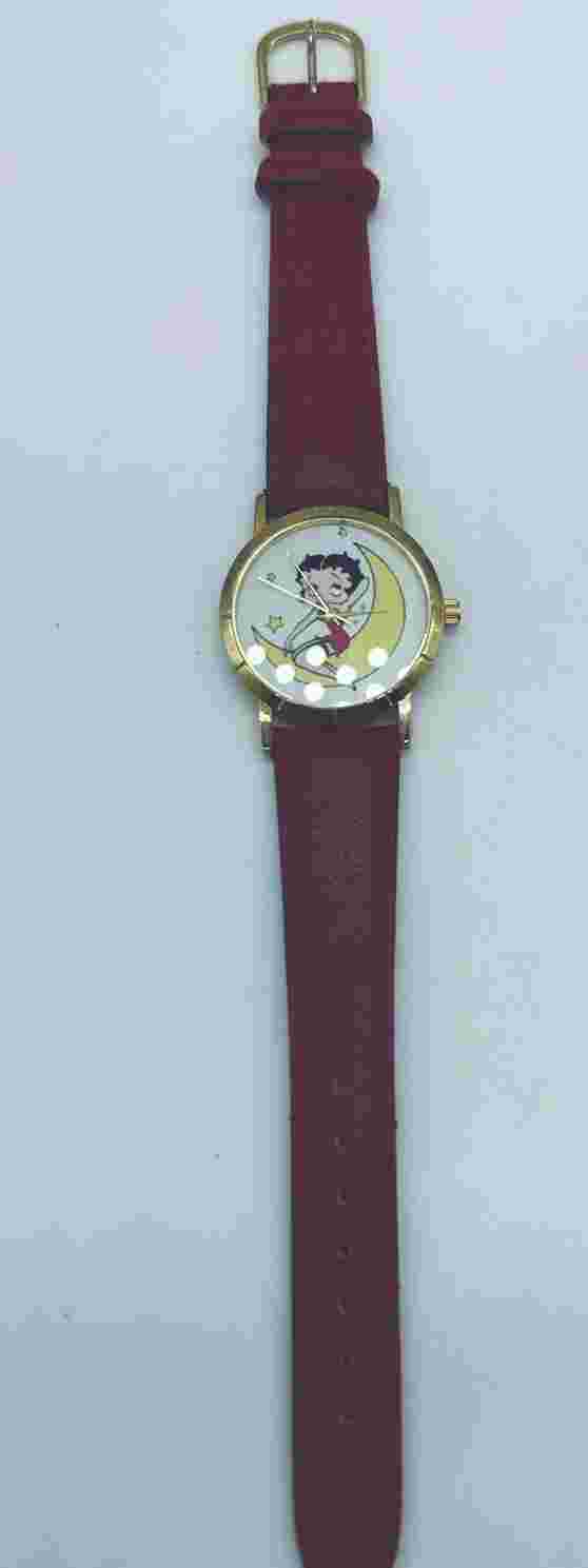 Betty Boop Moon Watch Red Leather Needs Battery Retro Classic Cartoon