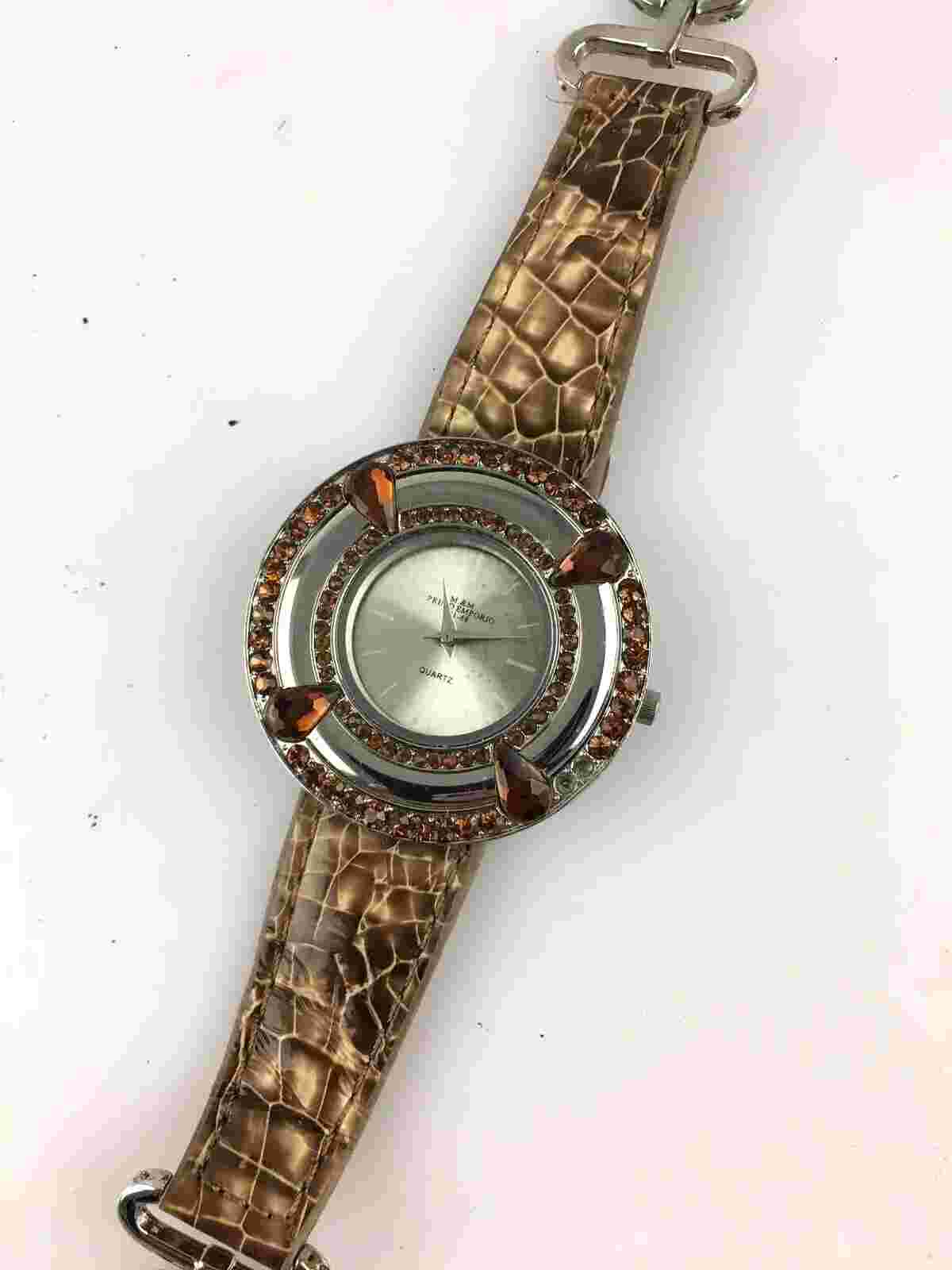 M&M Primo Emporio Quartz Watch For Women 41 Mm Missing Rhinestones Brown Fashion