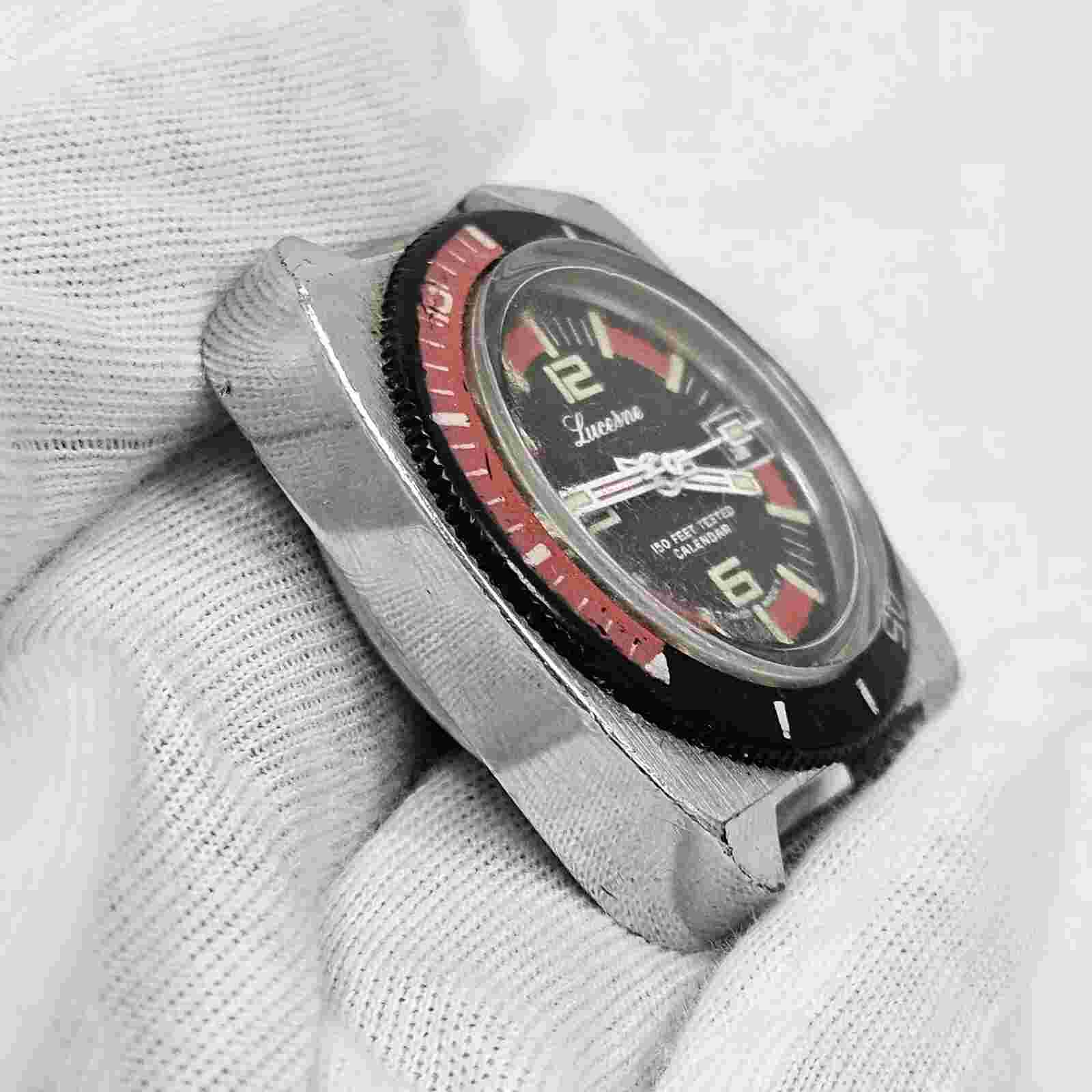 VTG Lucerne Diver Manual Wind Watch Men 150ft Silver Mechanical Rotating Bezel