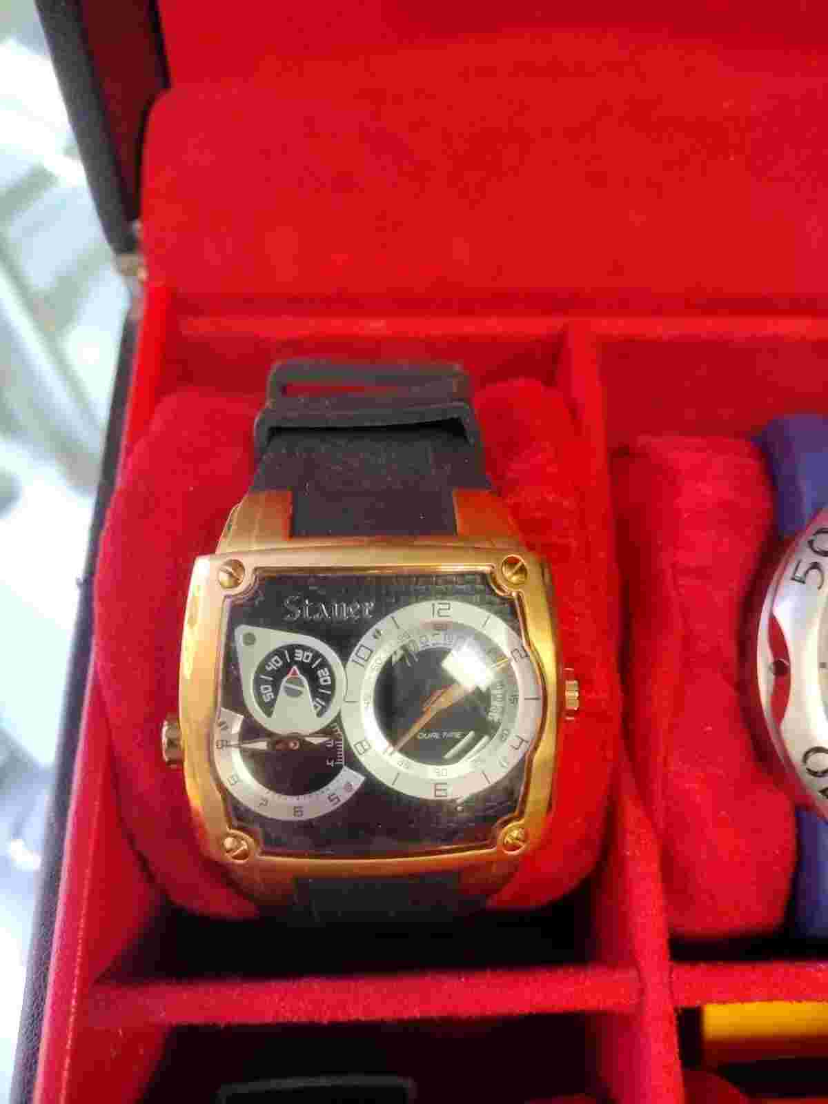Stauer Volante Noire Dual Time Rose Gold Chronograph Mens Watch- No Box Case