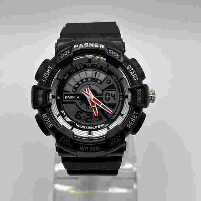 Pasnew Digital Watch Unisex Black Tone Steel Sports Running WR 30M NEW BATTERY