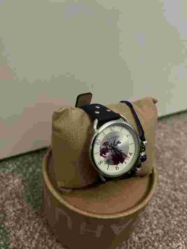 Kahuna Honolulu Hawaii Ladies Blue Floral Watch & Gem Rope Bracelet Set Boxed