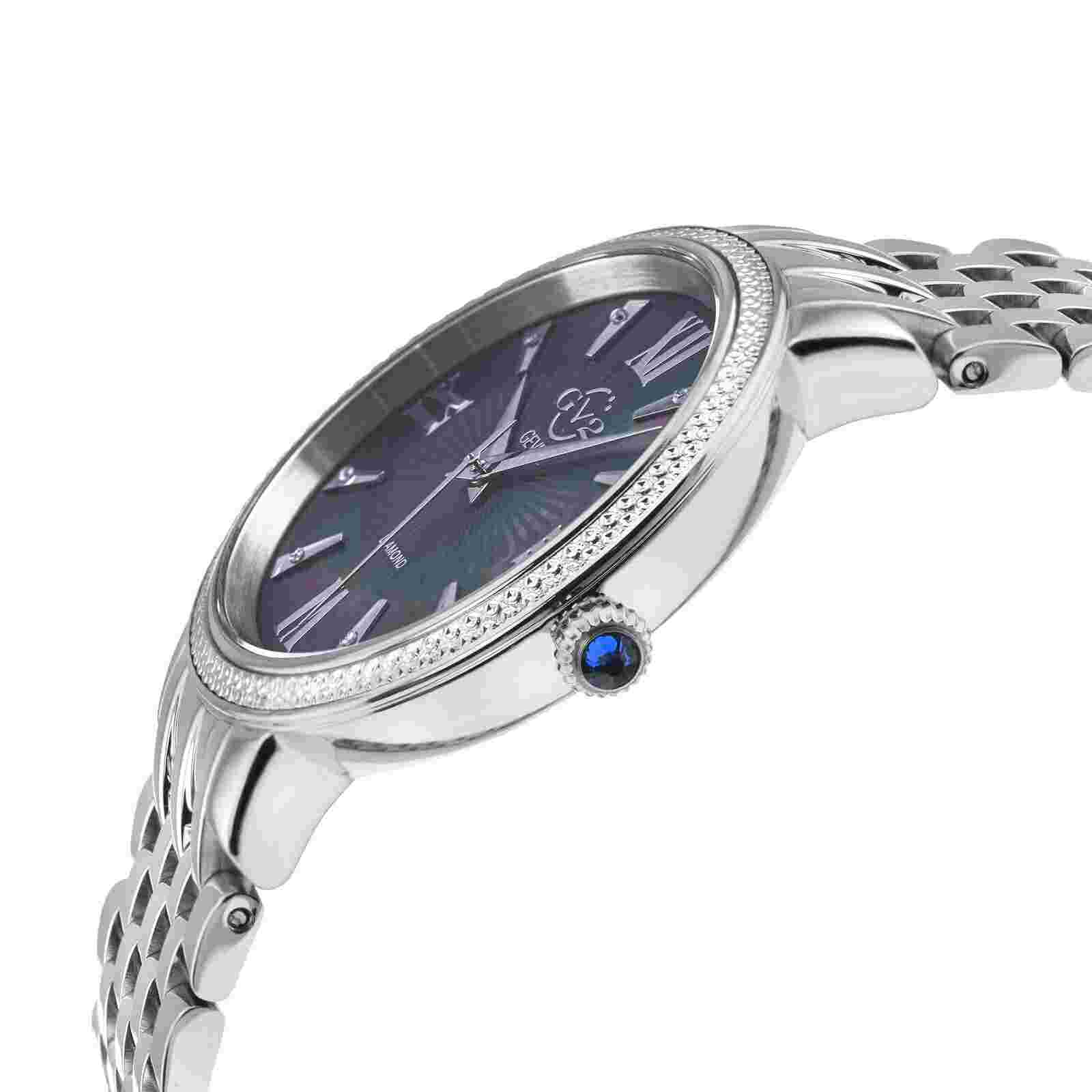GV2 by Gevril Womens 12531 Genoa Swiss Quartz MOP Black Dial Diamond Steel Watch