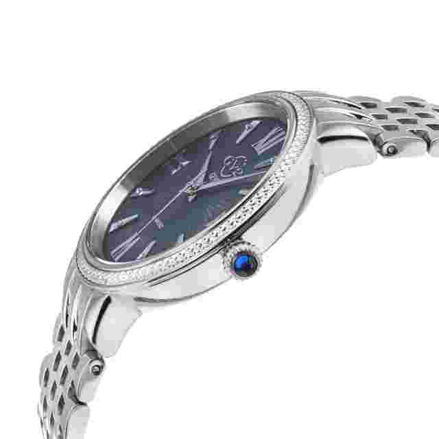 GV2 by Gevril Womens 12531 Genoa Swiss Quartz MOP Black Dial Diamond Steel Watch