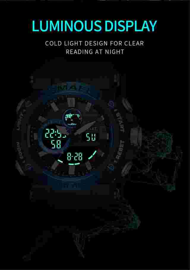 SMAEL Men Sport Watches Rubber Strap Digital LED Electronic Military Wristwatch