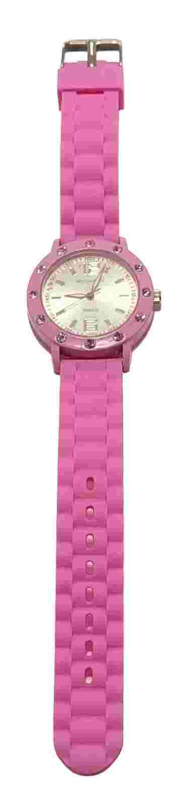 Pink Womens Aeropostale Quartz Watch +Storage Tub Rhinestone Bezel Silicone Band