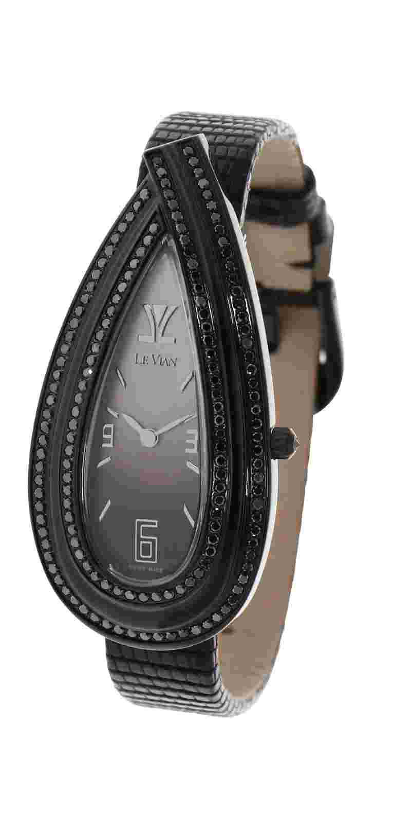 LeVian watch with  Blackberry Diamonds in Stainless Steel with a Leather Band