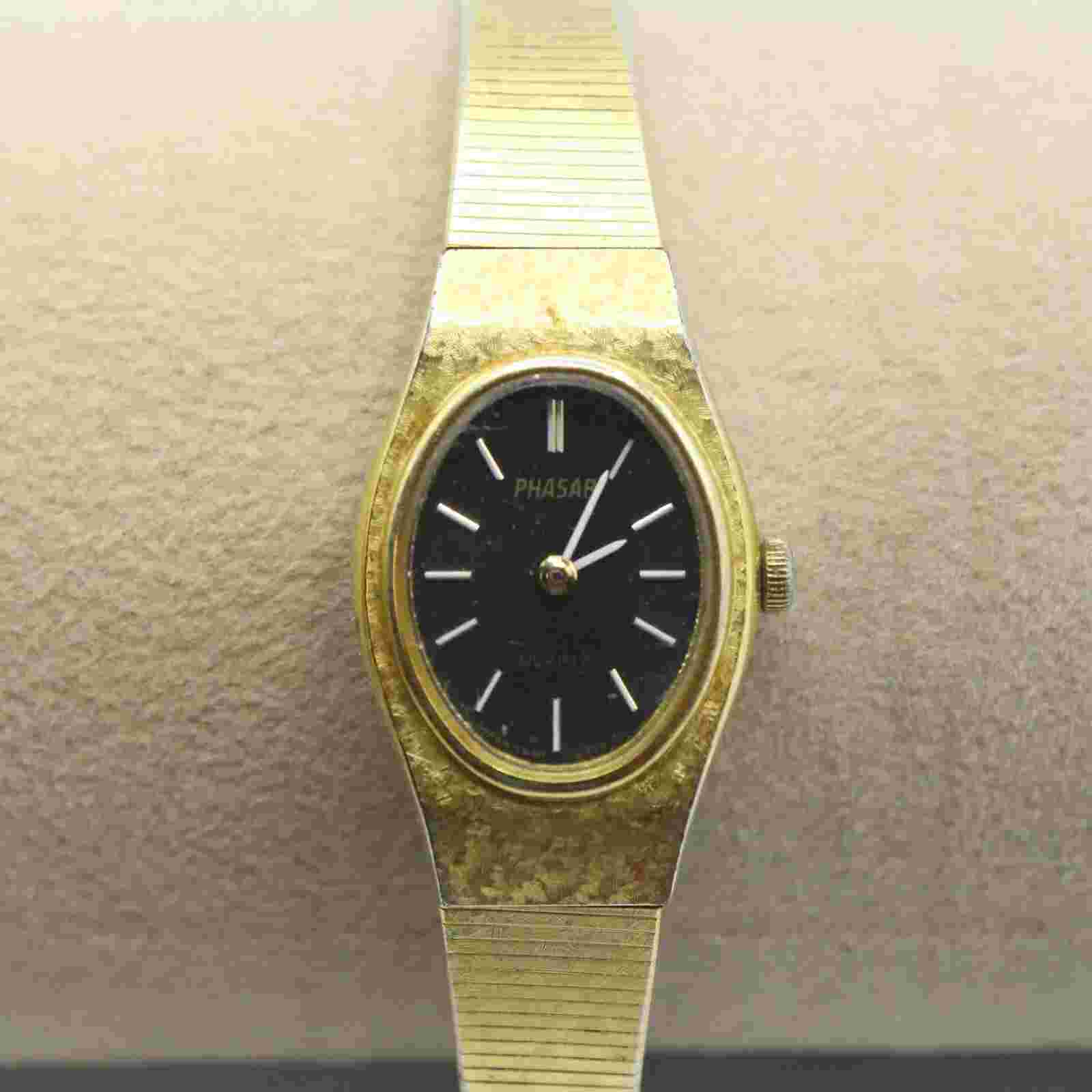 Phasar Women Watch Stainless Gold Steel Water Resistant Battery Black Quartz