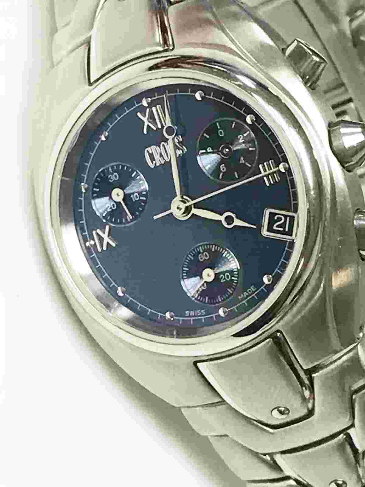 Cross Swiss Made 32.6mm Vintage Silver Surgical Stainless Steel Blue Dial Watch
