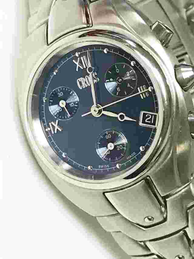 Cross Swiss Made 32.6mm Vintage Silver Surgical Stainless Steel Blue Dial Watch