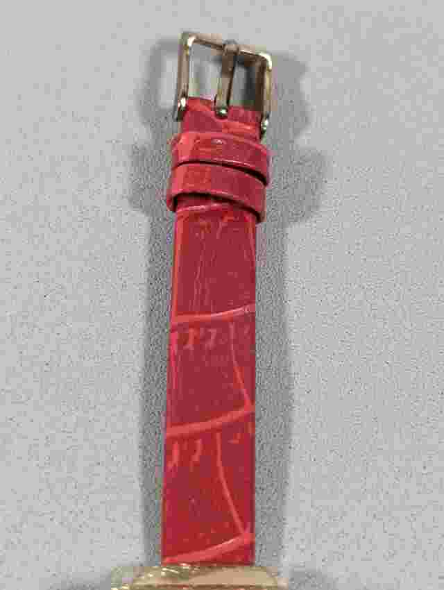 MC White Dial Gold Tone Rectangle Case Red Faux Leather Band Watch