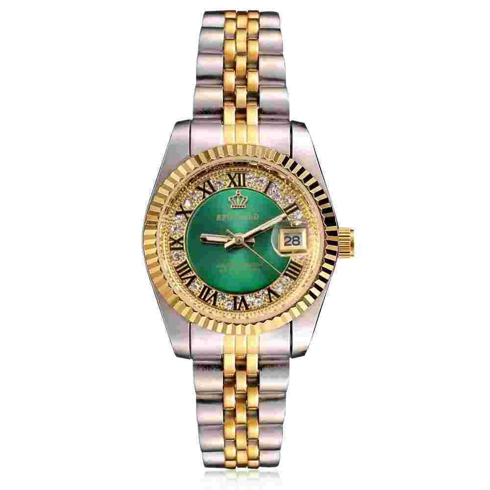 Reginald Ladies Wrist Watch Green Silver Gold Analog Date Quartz New Battery New